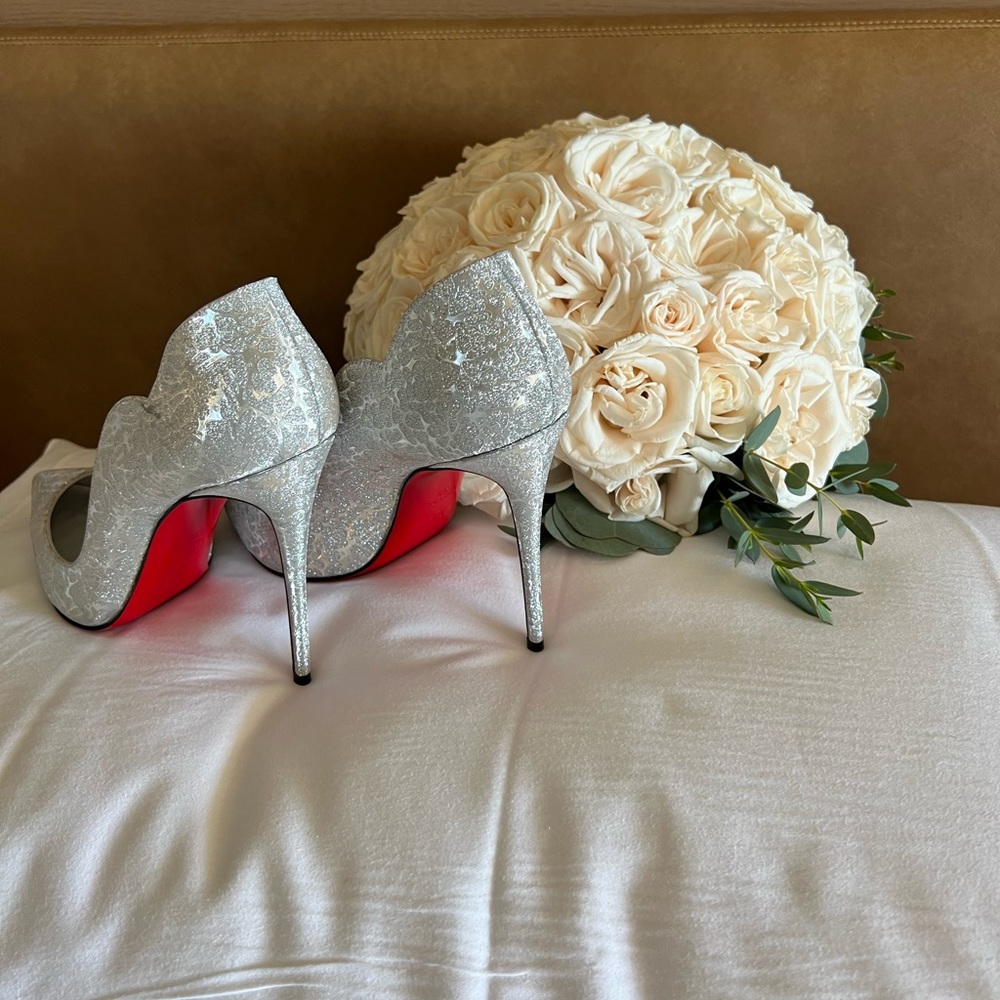Christian Louboutin Hot Chick 100 Specchio Glitter wedding engagement Sz 39